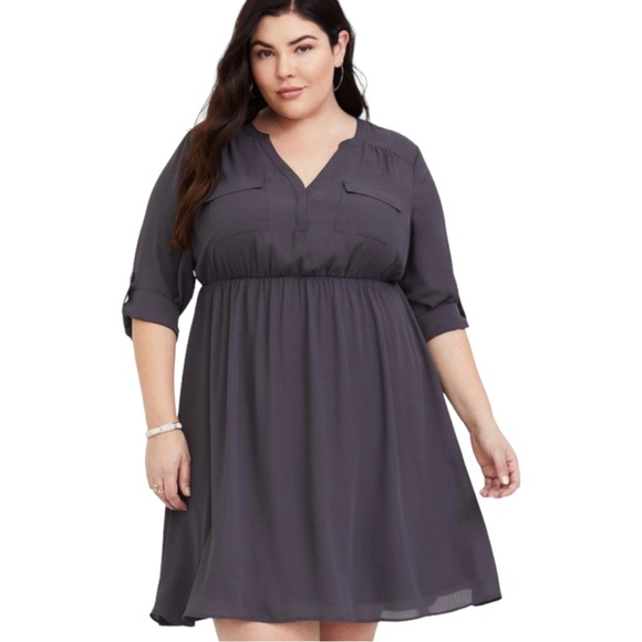 Torrid Midi Georgette Shirt Dress Stretchy Waist Torrid Size 1 (US 14/16) - Picture 1 of 8